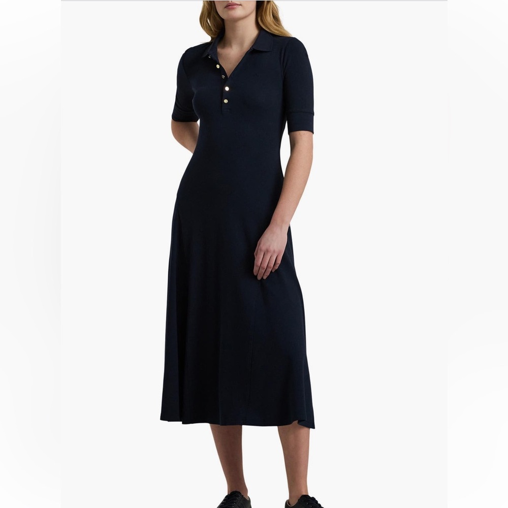Ralph Lauren Navy Short-Sleeve Polo Midi Dress